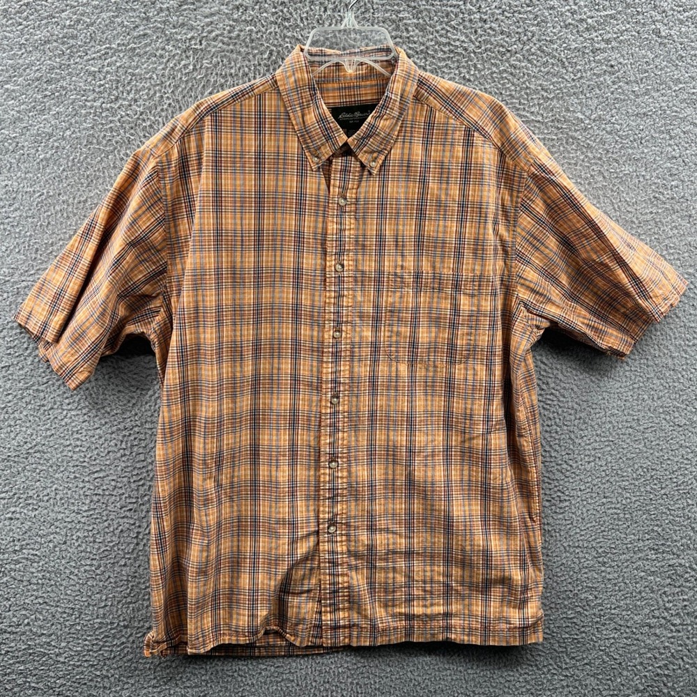 Eddie Bauer Mens Plaid Shirt XL Tall Outdoor Hiking Travel Classic Button Down